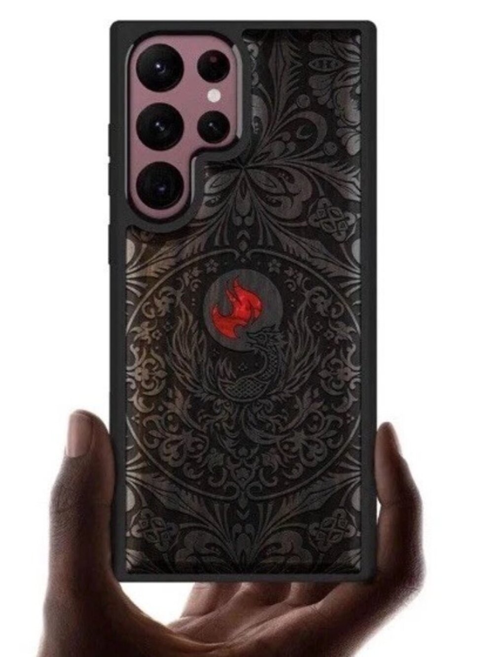 Carveit Wood Case Samsung Galaxy S22 Ultra Phoenix Mandala Red Shell Inlay
